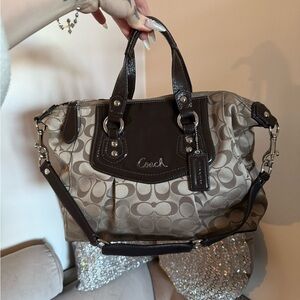 Coach Brown and Taupe Signature Shoulder Satchel